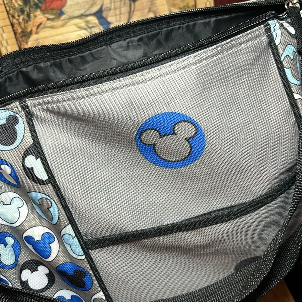 Disney Baby Diaper Bottle Shoulder Mickey Bag Grey Blue Canvas GUC 14”Lx11”Hx5”